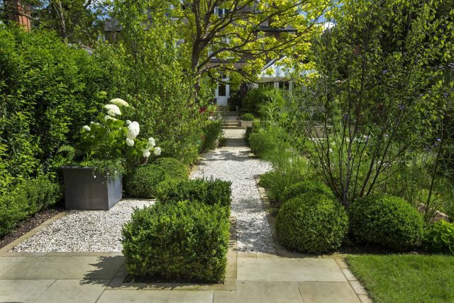 Surbiton Garden Landscape Design Elegant Formal Garden shabby chic theme, Staggered symmetry balanced equilibrium and a contemporary twist to traditional design.
