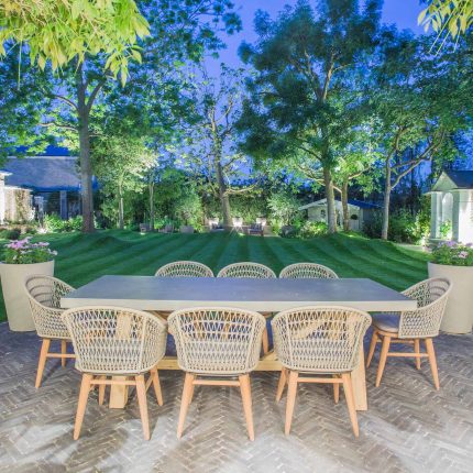A grand residential garden in Fulham designed and built by The Garden Builders, a relaxing family garden, terrace for fun, outdoor entertainment space with lawn.