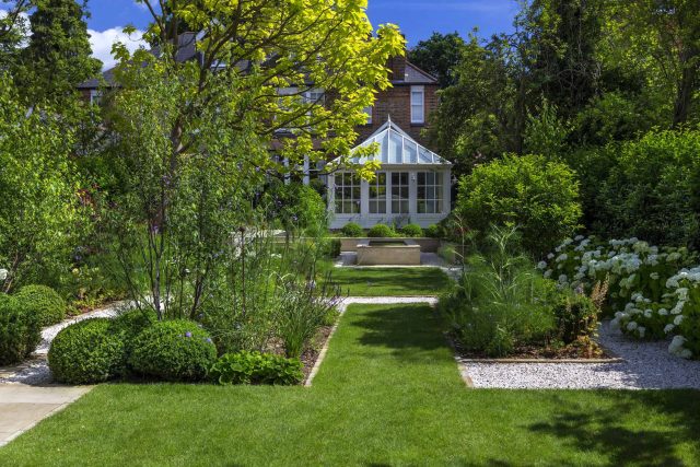 Surbiton Garden Landscape Design Elegant Formal Garden shabby chic theme, Staggered symmetry balanced equilibrium and a contemporary twist to traditional design.