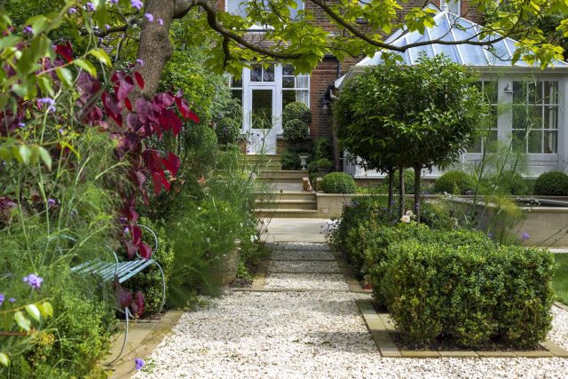 Surbiton Garden Landscape Design Elegant Formal Garden shabby chic theme, Staggered symmetry balanced equilibrium and a contemporary twist to traditional design.