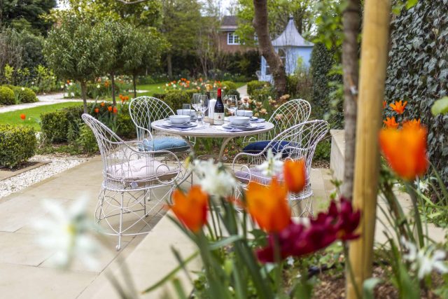 Surbiton Garden Landscape Design Elegant Formal Garden shabby chic theme, Staggered symmetry balanced equilibrium and a contemporary twist to traditional design.