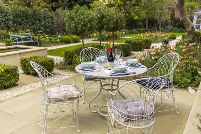 Surbiton Garden Landscape Design Elegant Formal Garden shabby chic theme, Staggered symmetry balanced equilibrium and a contemporary twist to traditional design.