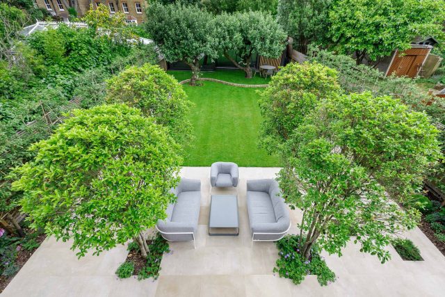 Beautiful contemporary family garden in Kew designed by Maitanne Hunt, constructed by The Garden Builders, creates a spacious, relaxing environment for entertain.