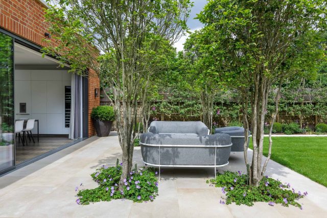 Beautiful contemporary family garden in Kew designed by Maitanne Hunt, constructed by The Garden Builders, creates a spacious, relaxing environment for entertain.