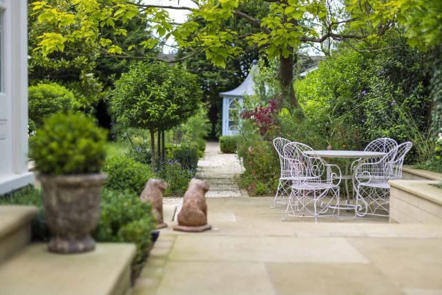 Surbiton Garden Landscape Design Elegant Formal Garden shabby chic theme, Staggered symmetry balanced equilibrium and a contemporary twist to traditional design.