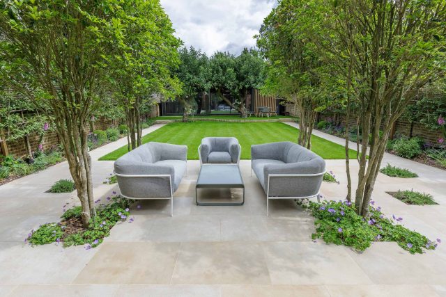 Beautiful contemporary family garden in Kew designed by Maitanne Hunt, constructed by The Garden Builders, creates a spacious, relaxing environment for entertain.