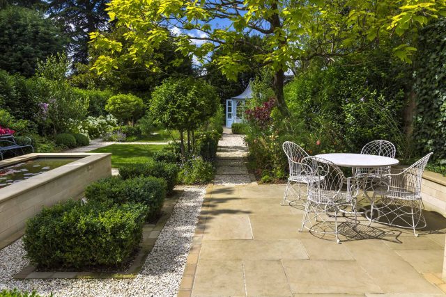 Surbiton Garden Landscape Design Elegant Formal Garden shabby chic theme, Staggered symmetry balanced equilibrium and a contemporary twist to traditional design.