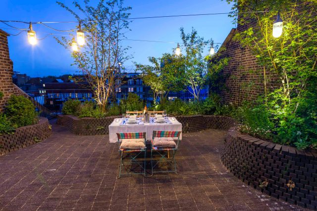 Marylebone London garden design by Todd Longstaff-Gowan and built by The Garden Buidlers brick patio drainage landscaping, planting with shrubs and climbers.