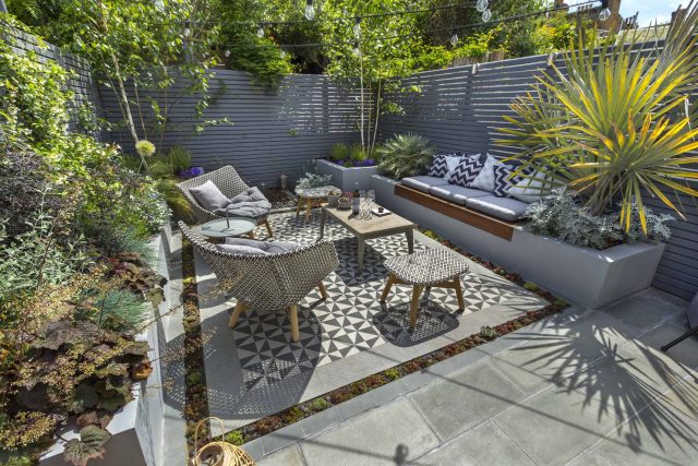 Private Small Garden Design ideas for this small south London courtyard garden evolved from the client's love of the hand made Italian tiles outdoor room ideas.