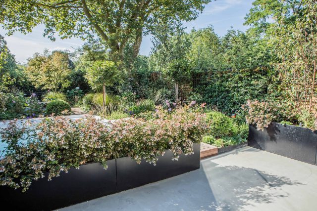 Garden Designer Guildford Surrey Garden Design Landscape Contractor builders, raised decked pathway leads from the gleaming terrace to the hot tub area where an.