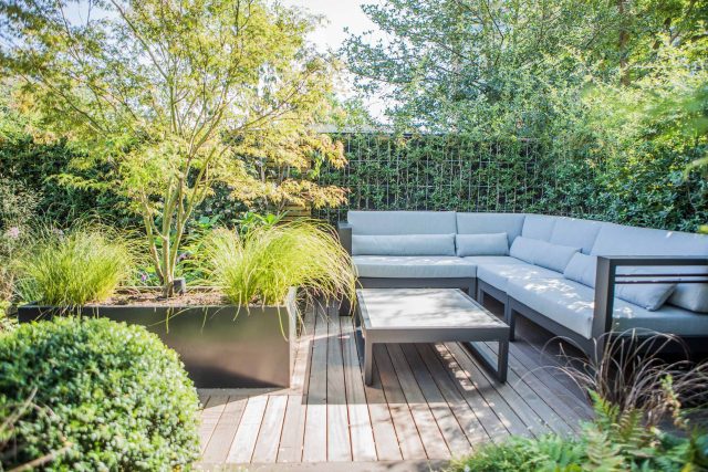 Garden Designer Guildford Surrey Garden Design Landscape Contractor builders, raised decked pathway leads from the gleaming terrace to the hot tub area where an.