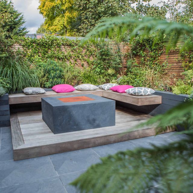 Garden Design Ealing West London Garden Designer Landscape Contractor, complimentary layer breaking up the intensity of the raised sleeper wall whilst adding an.