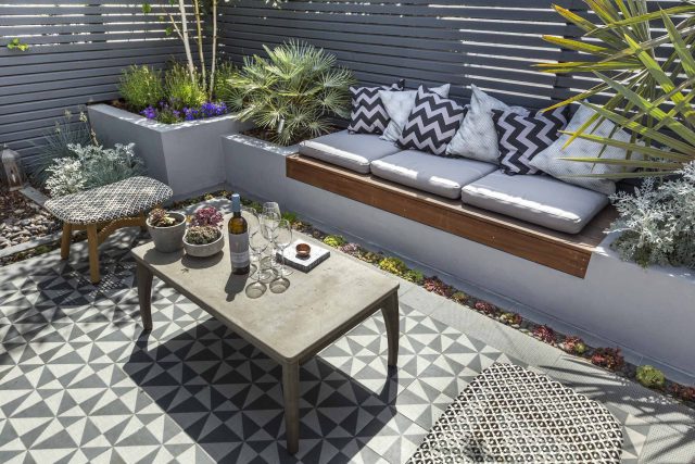 Private Small Garden Design ideas for this small south London courtyard garden evolved from the client's love of the hand made Italian tiles outdoor room ideas.