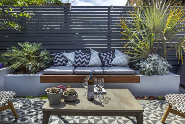 Private Small Garden Design ideas for this small south London courtyard garden evolved from the client's love of the hand made Italian tiles outdoor room ideas.