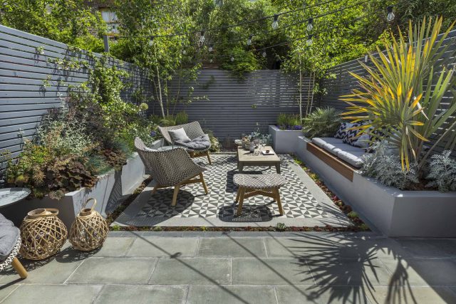 Private Small Garden Design ideas for this small south London courtyard garden evolved from the client's love of the hand made Italian tiles outdoor room ideas.