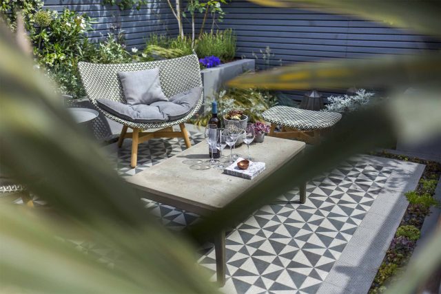 Private Small Garden Design ideas for this small south London courtyard garden evolved from the client's love of the hand made Italian tiles outdoor room ideas.