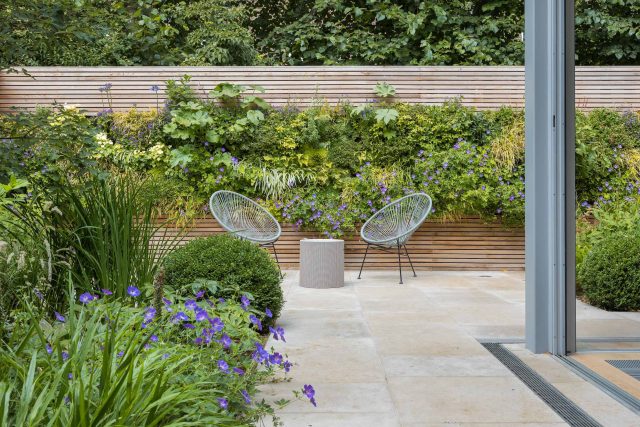 Hardscaping design structure and contrast elements to the organic forms, and likewise provides continuity between the indoor and outdoor areas of the property.