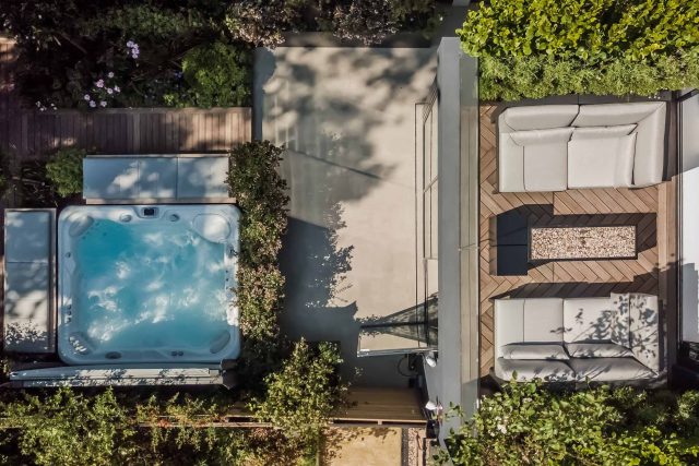 Garden Designer Guildford Surrey Garden Design Landscape Contractor builders, raised decked pathway leads from the gleaming terrace to the hot tub area where an.