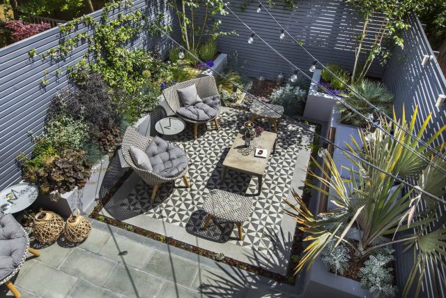 Private Small Garden Design ideas for this small south London courtyard garden evolved from the client's love of the hand made Italian tiles outdoor room ideas.