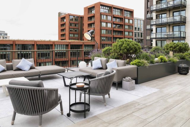 Roof Terrace Designer Mayfair, central London apartment, is arguably the most prestigious penthouse garden to echo the building and area, roof terrace design.