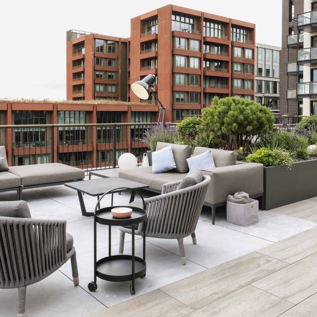 Roof Terrace Designer Mayfair, central London apartment, is arguably the most prestigious penthouse garden to echo the building and area, roof terrace design.