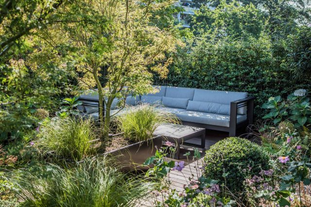 Garden Designer Guildford Surrey Garden Design Landscape Contractor builders, raised decked pathway leads from the gleaming terrace to the hot tub area where an.