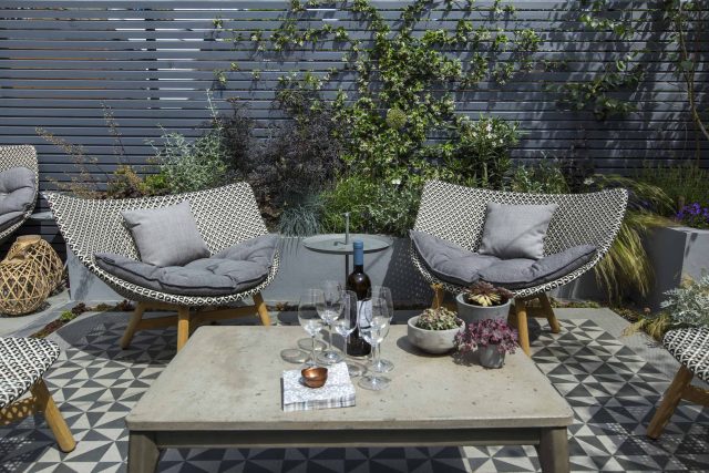 Private Small Garden Design ideas for this small south London courtyard garden evolved from the client's love of the hand made Italian tiles outdoor room ideas.
