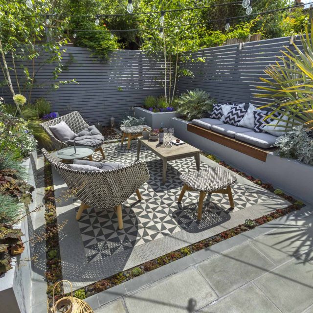 Private Small Garden Design ideas for this small south London courtyard garden evolved from the client's love of the hand made Italian tiles outdoor room ideas.