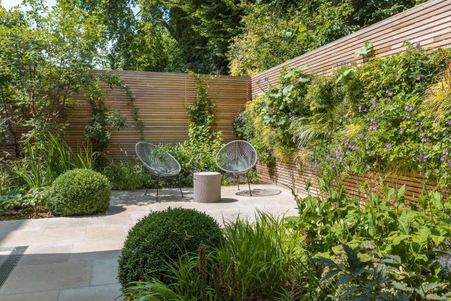 Hardscaping design structure and contrast elements to the organic forms, and likewise provides continuity between the indoor and outdoor areas of the property.