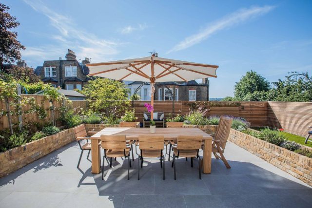 Garden Design Merton South West London Garden Designer Landscape Contractor, complimentary small city garden planting scheme also consisted of roses easigrass.
