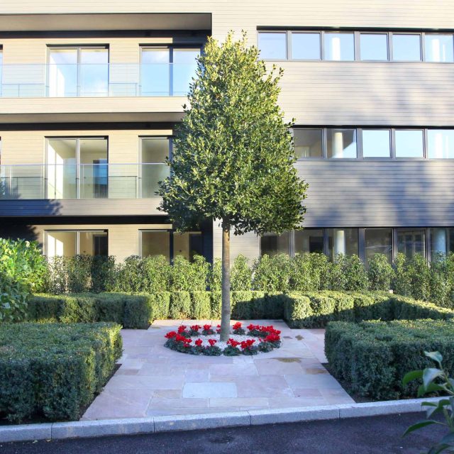 The Royal Swiss Apartments in Barnes cohesive contemporary commercial Landscape designers and contractors in London capable of executing any sized project.