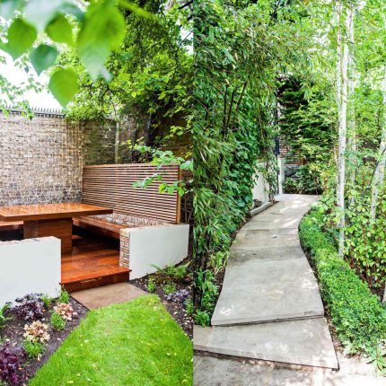 Banquette Dining Area Maida Vale, outdoor dining entertaining area with free standing table was commissioned, for family al fresco dining and for entertaining.