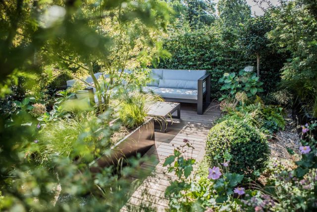 Garden Designer Guildford Surrey Garden Design Landscape Contractor builders, raised decked pathway leads from the gleaming terrace to the hot tub area where an.