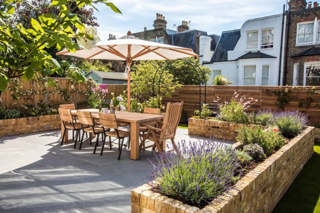 Garden Design Merton South West London Garden Designer Landscape Contractor, complimentary small city garden planting scheme also consisted of roses easigrass.