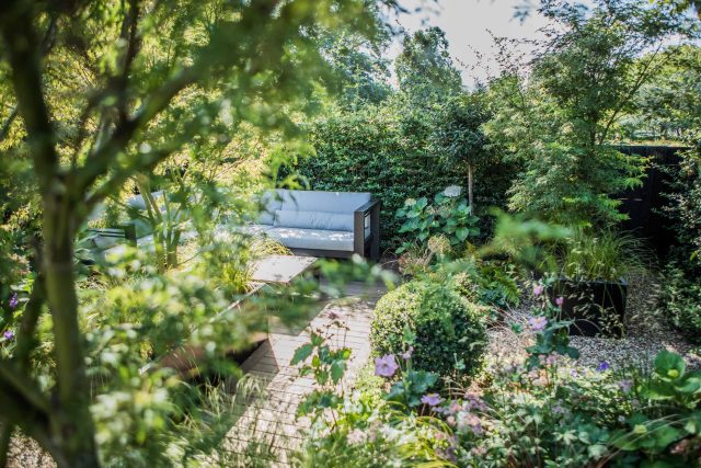 Garden Designer Guildford Surrey Garden Design Landscape Contractor builders, raised decked pathway leads from the gleaming terrace to the hot tub area where an.