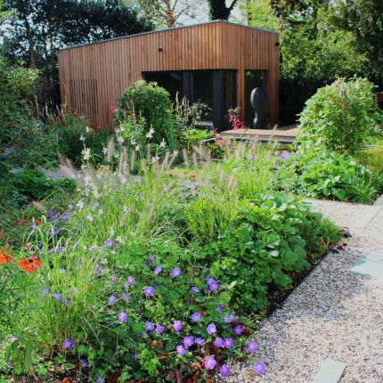 Garden Design Golders Green Strict, linear geometry gives way to a gently curving, hoggin path around the house vibrant relaxing space designed by Lynne Marcus.