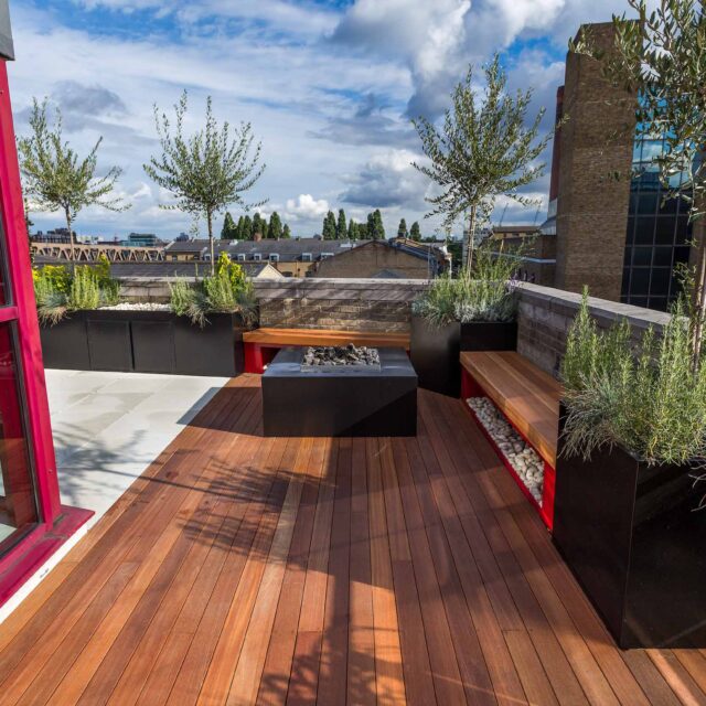 Shoreditch roof garden terrace design by penthouse specialist consultants, contractors and best landscaping company award winning The Garden Builders London.