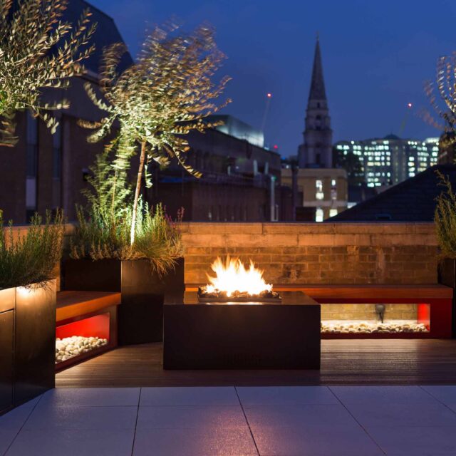 Shoreditch roof garden terrace design by penthouse specialist consultants, contractors and best landscaping company award winning The Garden Builders London.