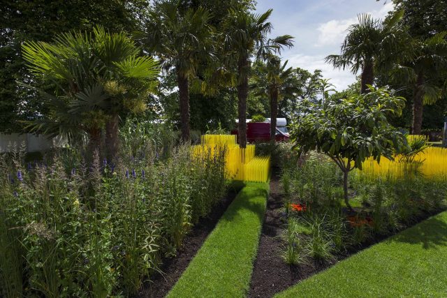 World Vision garden inspired by beauty of Cambodia, designed by John Warland, This stylised garden landscaping representation of rice cultivation reflects.