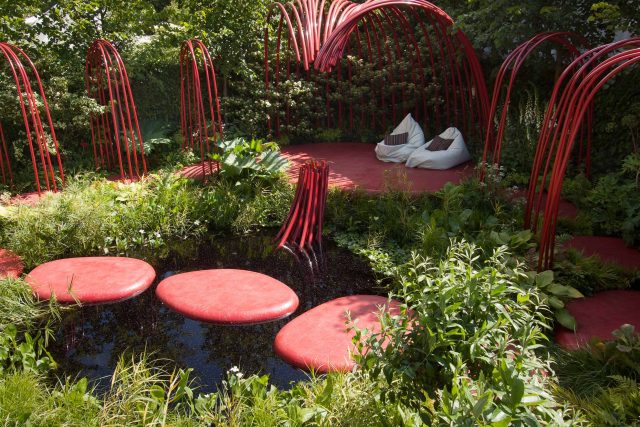 Mending Broken Hearts Appeal Garden Design at RHS Chelsea 2011 for The British Heart Foundation by Ann-Marie Powell, limes, green wall, planting, foliage salix.