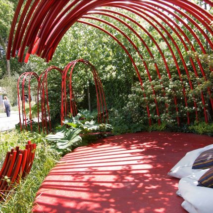 Mending Broken Hearts Appeal Garden Design at RHS Chelsea 2011 for The British Heart Foundation by Ann-Marie Powell, limes, green wall, planting, foliage salix.