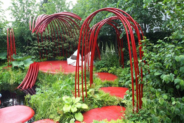 Mending Broken Hearts Appeal Garden Design at RHS Chelsea 2011 for The British Heart Foundation by Ann-Marie Powell, limes, green wall, planting, foliage salix.