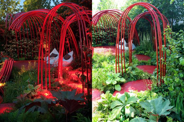 Mending Broken Hearts Appeal Garden Design at RHS Chelsea 2011 for The British Heart Foundation by Ann-Marie Powell, limes, green wall, planting, foliage salix.