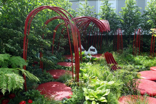 Mending Broken Hearts Appeal Garden Design at RHS Chelsea 2011 for The British Heart Foundation by Ann-Marie Powell, limes, green wall, planting, foliage salix.