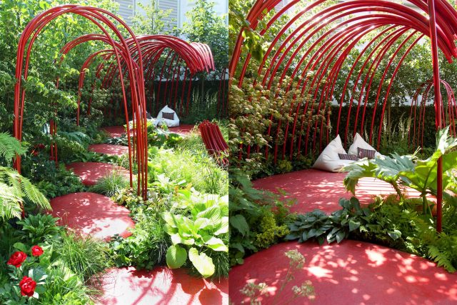 Mending Broken Hearts Appeal Garden Design at RHS Chelsea 2011 for The British Heart Foundation by Ann-Marie Powell, limes, green wall, planting, foliage salix.