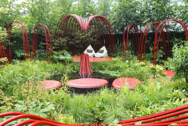 Mending Broken Hearts Appeal Garden Design at RHS Chelsea 2011 for The British Heart Foundation by Ann-Marie Powell, limes, green wall, planting, foliage salix.
