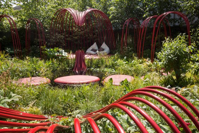 Mending Broken Hearts Appeal Garden Design at RHS Chelsea 2011 for The British Heart Foundation by Ann-Marie Powell, limes, green wall, planting, foliage salix.