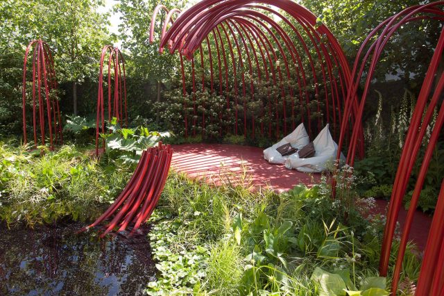 Mending Broken Hearts Appeal Garden Design at RHS Chelsea 2011 for The British Heart Foundation by Ann-Marie Powell, limes, green wall, planting, foliage salix.