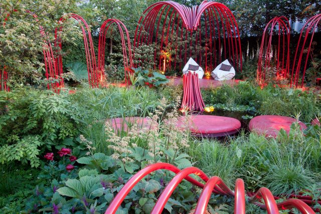 Mending Broken Hearts Appeal Garden Design at RHS Chelsea 2011 for The British Heart Foundation by Ann-Marie Powell, limes, green wall, planting, foliage salix.