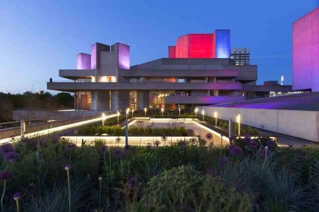 Royal National Theatre garden South Bank London, designed by Haworth Tompkins Architects and constructed by The Garden Builders Landscaping Company in London.